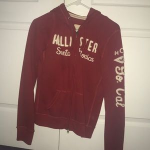 Red hollister zip up sweatshirt
